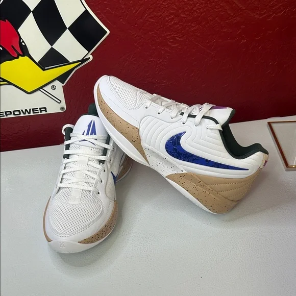 Nike White Sneakers with Blue Swoosh and Tan Details - Picture 2 of 7